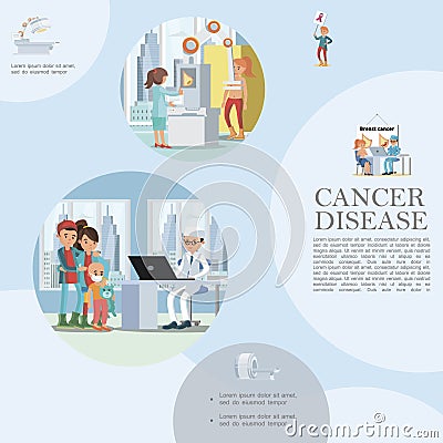 Flat People And Cancer Disease Template Vector Illustration