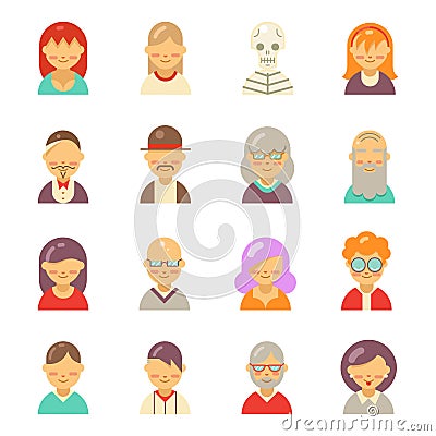 Flat people icons for app user avatar face. Man and woman vector Vector Illustration