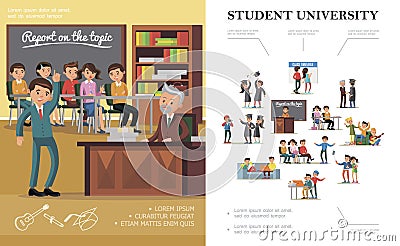 Flat People In University Colorful Concept Vector Illustration