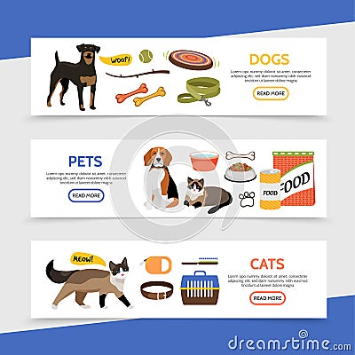 Flat Pet Shop Horizontal Banners Vector Illustration