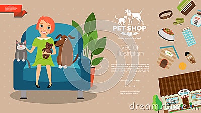Flat Pets Care Template Vector Illustration