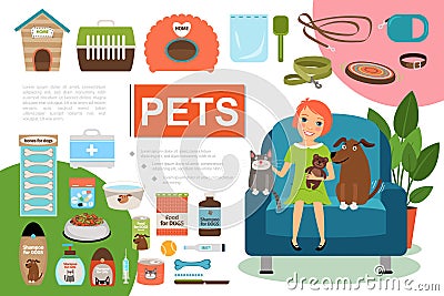 Flat Pets Composition Vector Illustration