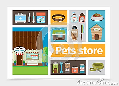 Flat Pets Shop Composition Vector Illustration