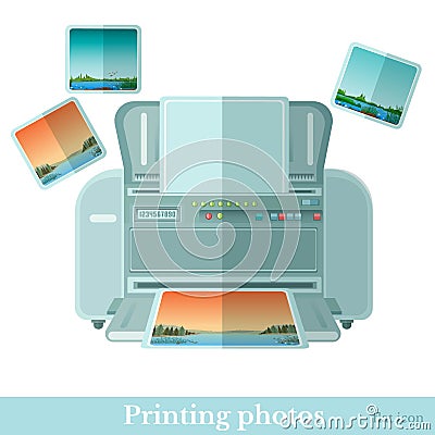 Flat photo printer with photoe icon isolated Vector Illustration