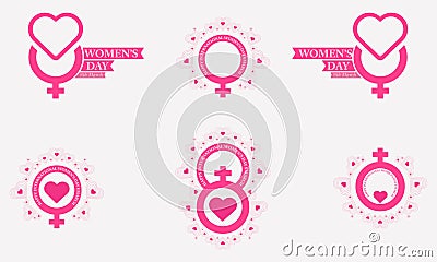 Flat pink womens day badges collection Vector Illustration