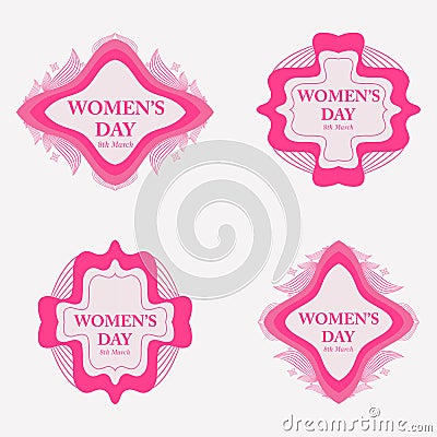 Flat pink womens day badges collection Vector Illustration