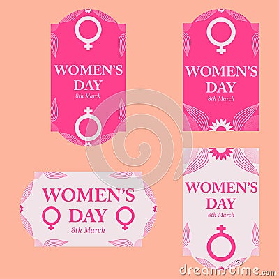 Flat pink womens day badges collection Vector Illustration