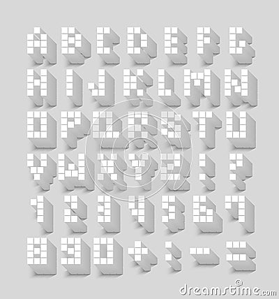 Flat pixel font with shadow effect. Vector Illustration