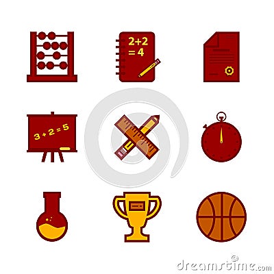 Flat and pixel icon set for education Vector Illustration