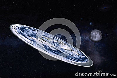 Flat Planet Earth of solar system with moon. Elements of this image were furnished by NASA Stock Photo