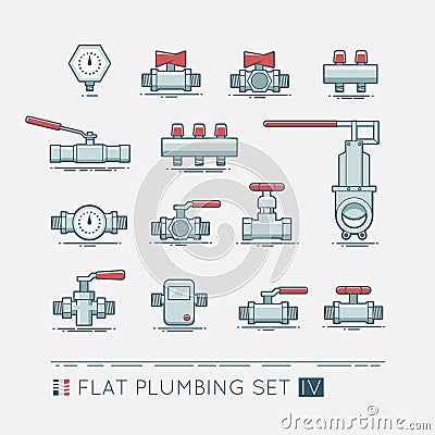 Flat plumbing icon set Vector Illustration