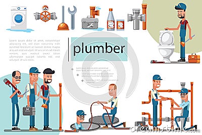 Flat Plumbing Service Composition Vector Illustration