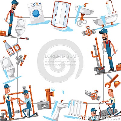 Flat Plumbing Service Template Vector Illustration