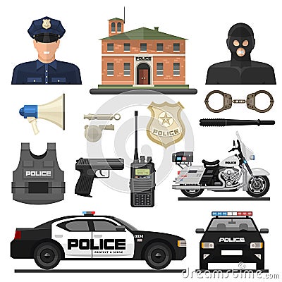 Flat Police Icon Set Vector Illustration