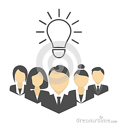 Flat portraits of staff with idea lamp isolated on white Vector Illustration