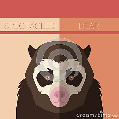 Flat postcard with Spectacled Bear Vector Illustration