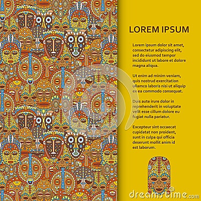 Flat poster or banner template with ethnic masks Vector Illustration