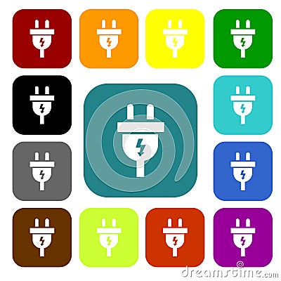 Flat power cord icons on rounded square color backgrounds Stock Photo