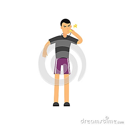 Flat professional fitness trainer character standing and blowing in whistle Vector Illustration