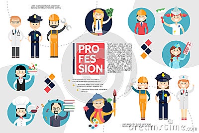 Flat Professions Infographic Concept Vector Illustration