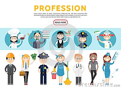 Flat Professions Set Vector Illustration