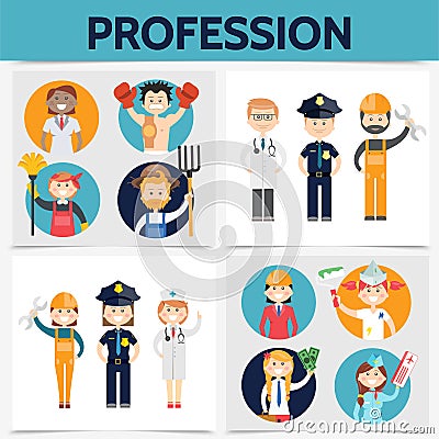 Flat Professions Square Concept Vector Illustration