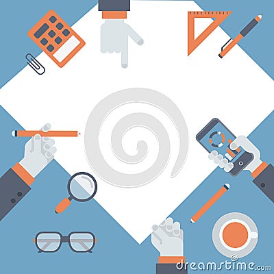 Flat project management, business research new idea concept Vector Illustration