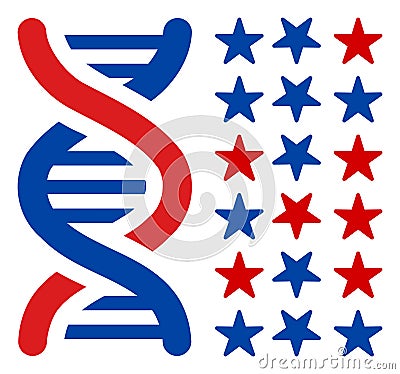 Flat Raster DNA Spiral Decode Icon in American Democratic Colors with Stars Cartoon Illustration