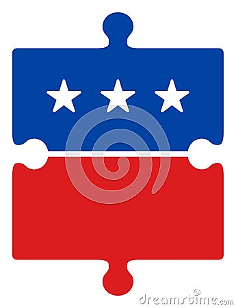 Flat Raster Puzzle Item Icon in American Democratic Colors with Stars Cartoon Illustration