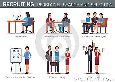 Flat Recruiting Personnel Search and Selection. Vector Illustration