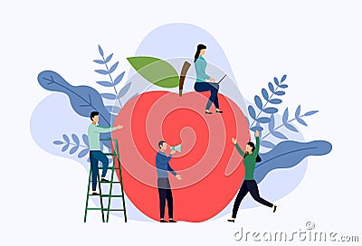 Flat red apple with human concepts Vector Illustration