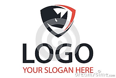 Red and Black Color Shield Protect Rhino Logo Design Vector Illustration
