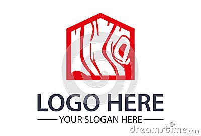 Red Color Simple Home Wood Logo Design Vector Illustration