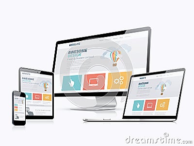 Flat responsive web design concept website development devices Vector Illustration