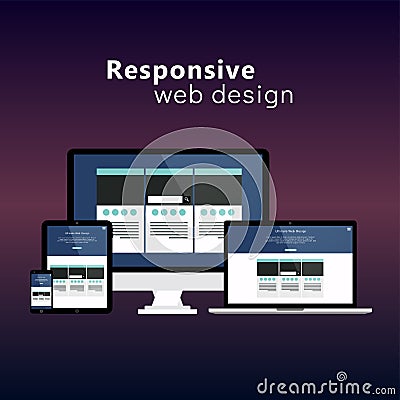 Flat responsive web design concept website development devices Vector Illustration