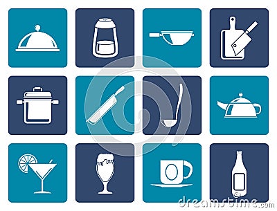 Flat Restaurant, cafe, food and drink icons Vector Illustration