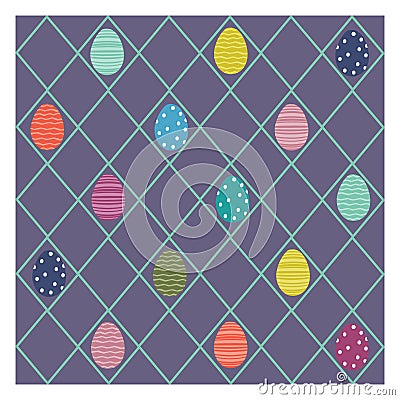 Flat retro design Happy Easter seamless vector pattern with simple painted eggs. Colorful geometric abstract regular Vector Illustration