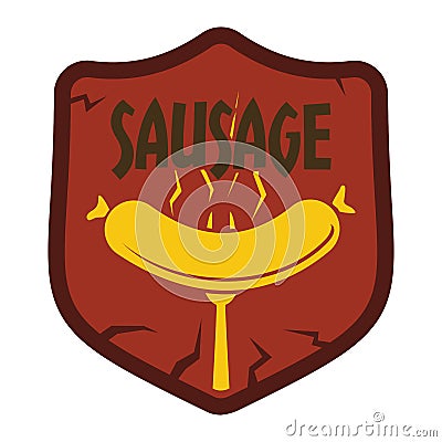 Flat retro vintage sausage grill label isolated on white backgro Vector Illustration