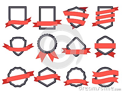 Flat ribbon banner badge. Genuine banners, frames with ribbons and insignia badges for logo design vector set Vector Illustration