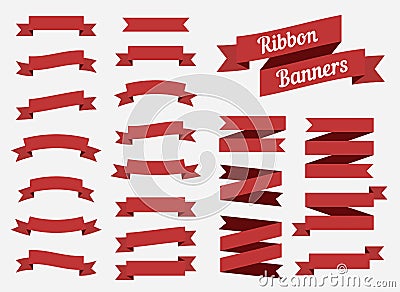 Flat ribbons banners isolated on white background. Set of red tapes. Vector illustration. Vector Illustration