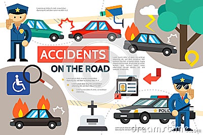 Flat Road Accident Infographic Template Vector Illustration