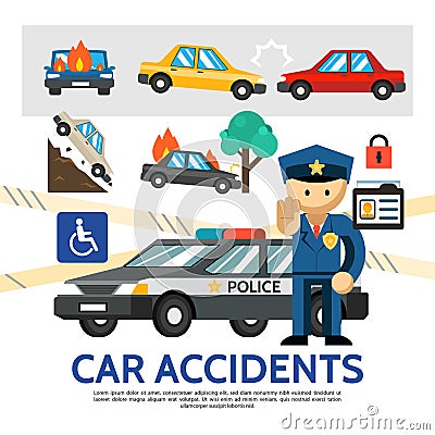 Flat Road Accident Template Vector Illustration