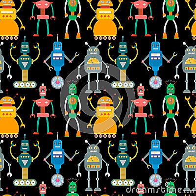 Flat robots seamless pattern. Vector Illustration