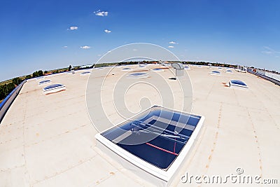 Flat roof on industrial hall Stock Photo