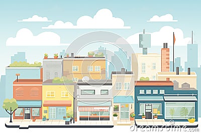 flat roofs of commercial buildings in the city center, magazine style illustration Cartoon Illustration