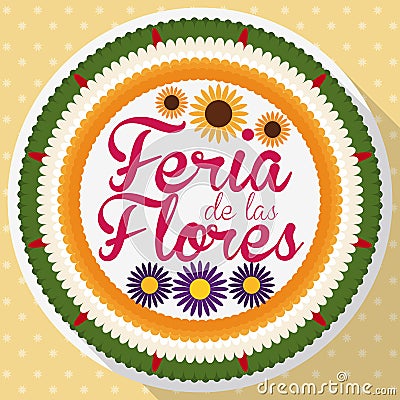 Flat Round Button like Colombian Silleta for the Flowers Festival, Vector Illustration Vector Illustration