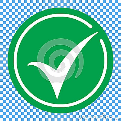 Flat round check mark green icon, button. Tick symbol isolated on transparent background. Vector Illustration