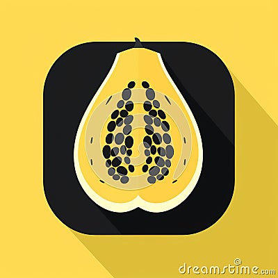 Flat Icon Of Mango With Long Shadow - Kubisi Art Style Cartoon Illustration