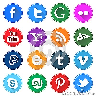 Flat Round Social Media Icons Editorial Stock Photo