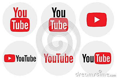 Flat round YouTube icon collection Vector Illustration